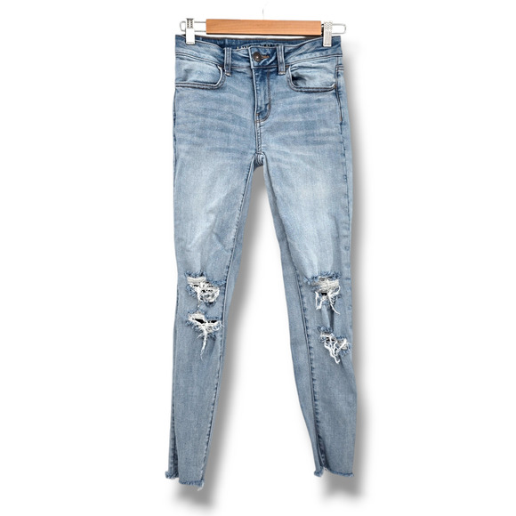 American Eagle‎ Women's Distressed Ripped Super Stretch Jegging Jeans Light Wash - Picture 1 of 15